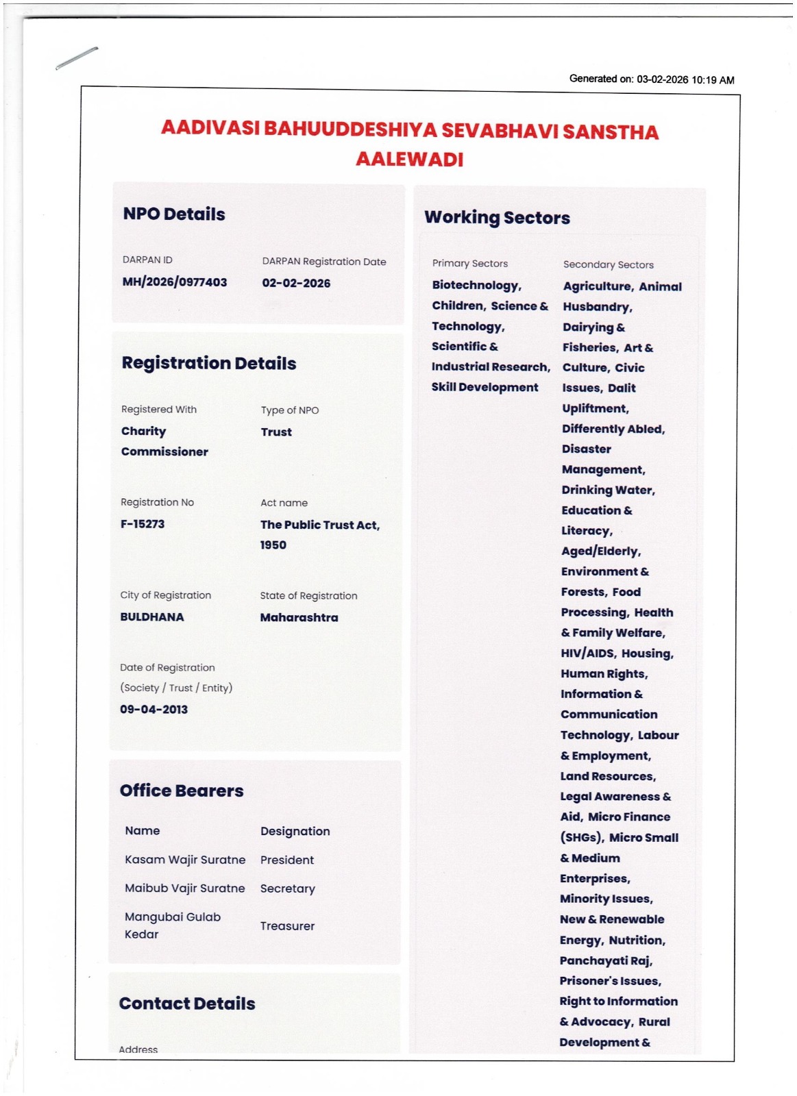 NPO Details-Working Sector 1